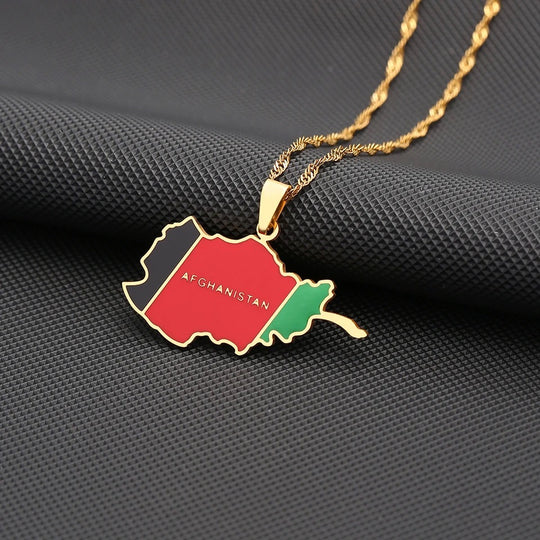 Afghanistan Map Flag Written Necklace