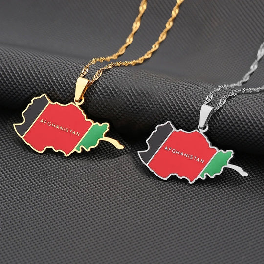 Afghanistan Map Flag Written Necklace